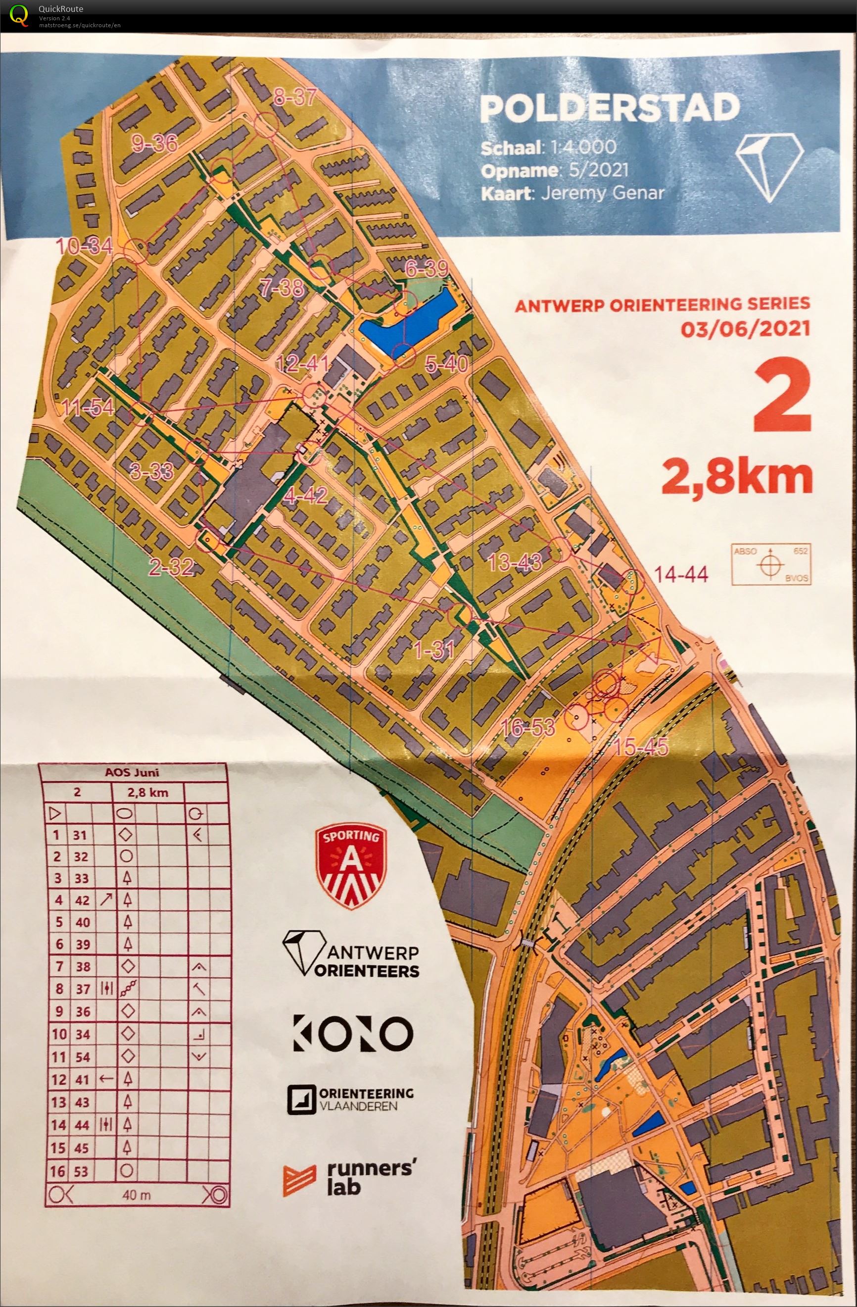 Antwerp Orienteering Series - Polderstad - 2.8K (03/06/2021)